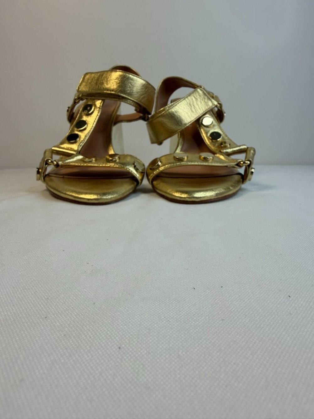 Halston Heritage Mica Sandal Womens Size 5.5M Gold & Bronze Studded Block Heel - Picture 5 of 15